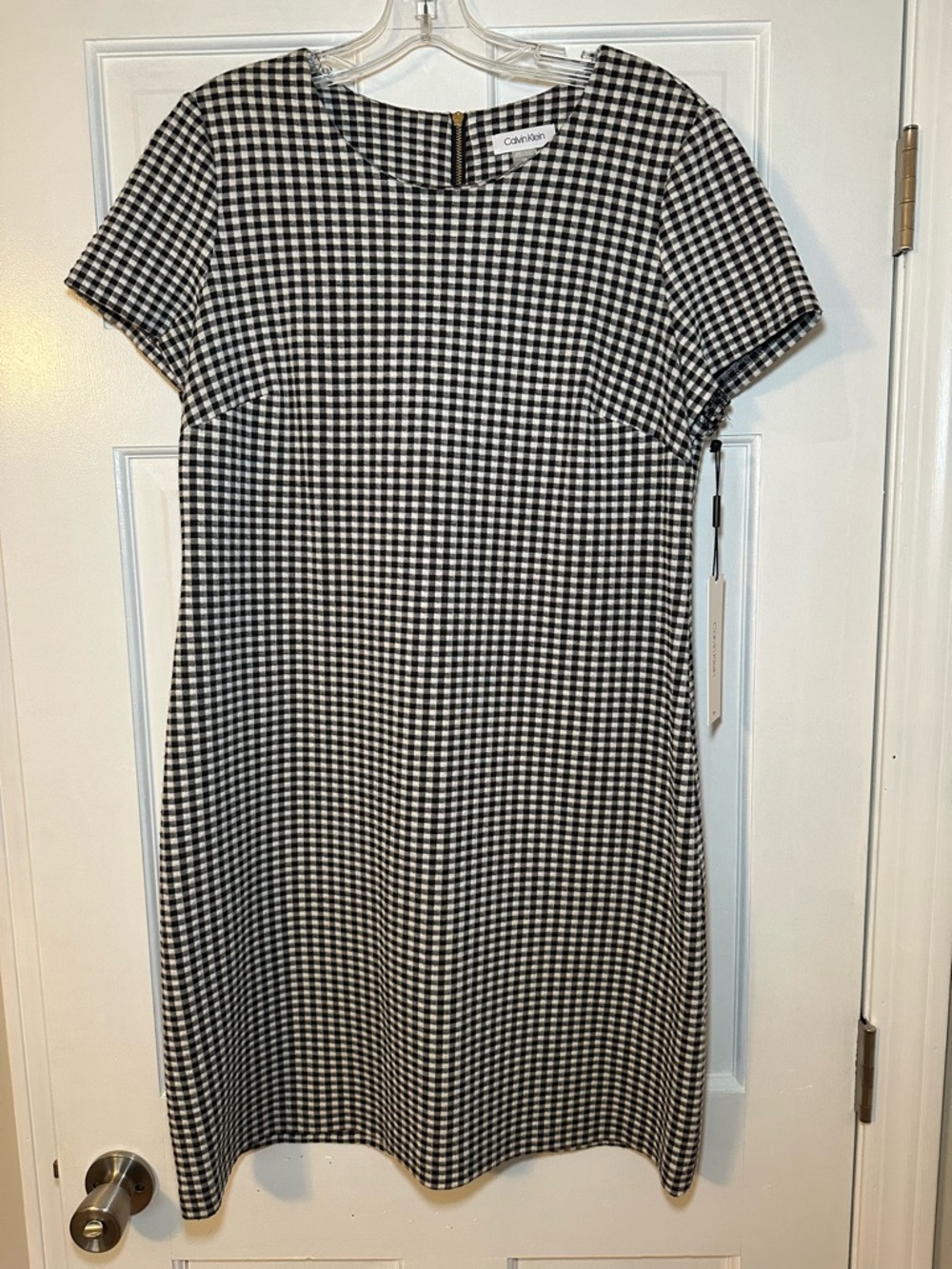 Calvin Klein Black & White Gingham Midi Shift Dress